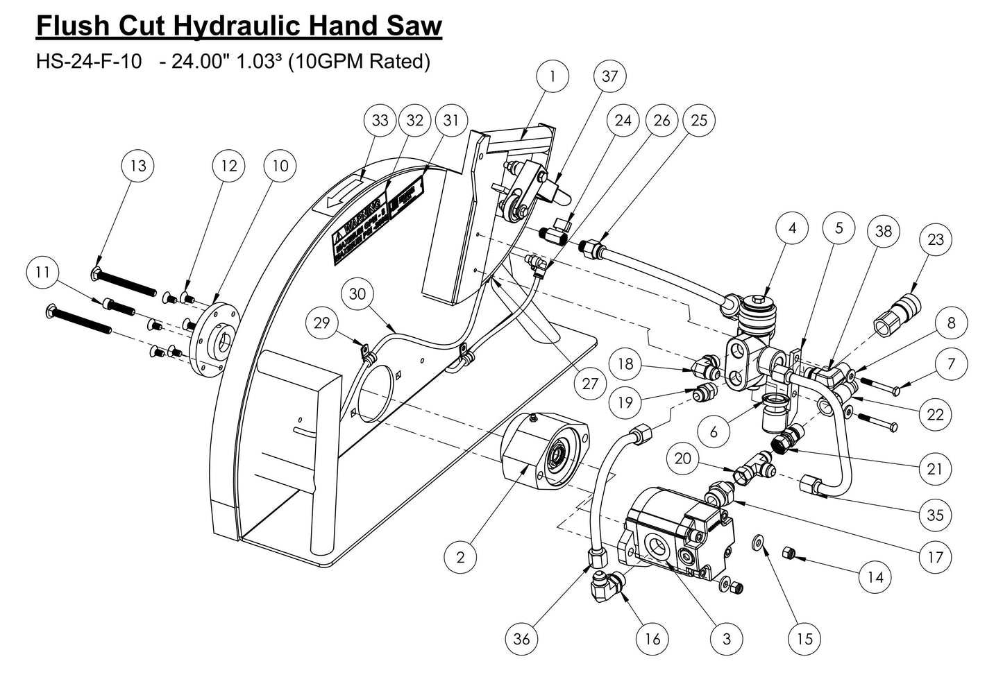 HS-24-F-10 Flush Cut Hydraulic Hand Saw Assembly Parts