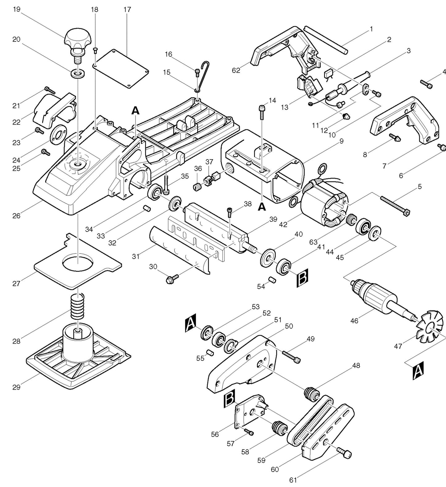 1806B Planer Assembly parts By Makita