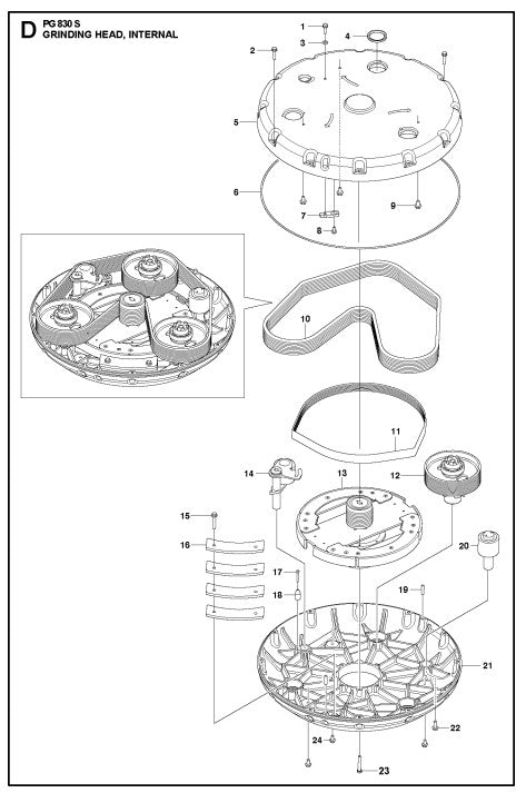Grinding Head, Internal Assembly Parts For PG 830 S By Husqvarna