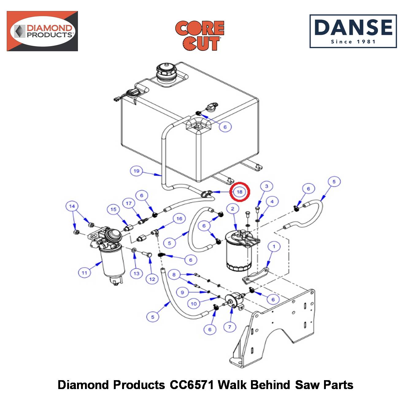 Clamp 5/8" Cushion #10 (3/4"WIDE For 3/8"SCREW) 2501434 Fits Core Cut CC6571 Walk Behind Saw By Diamond Products