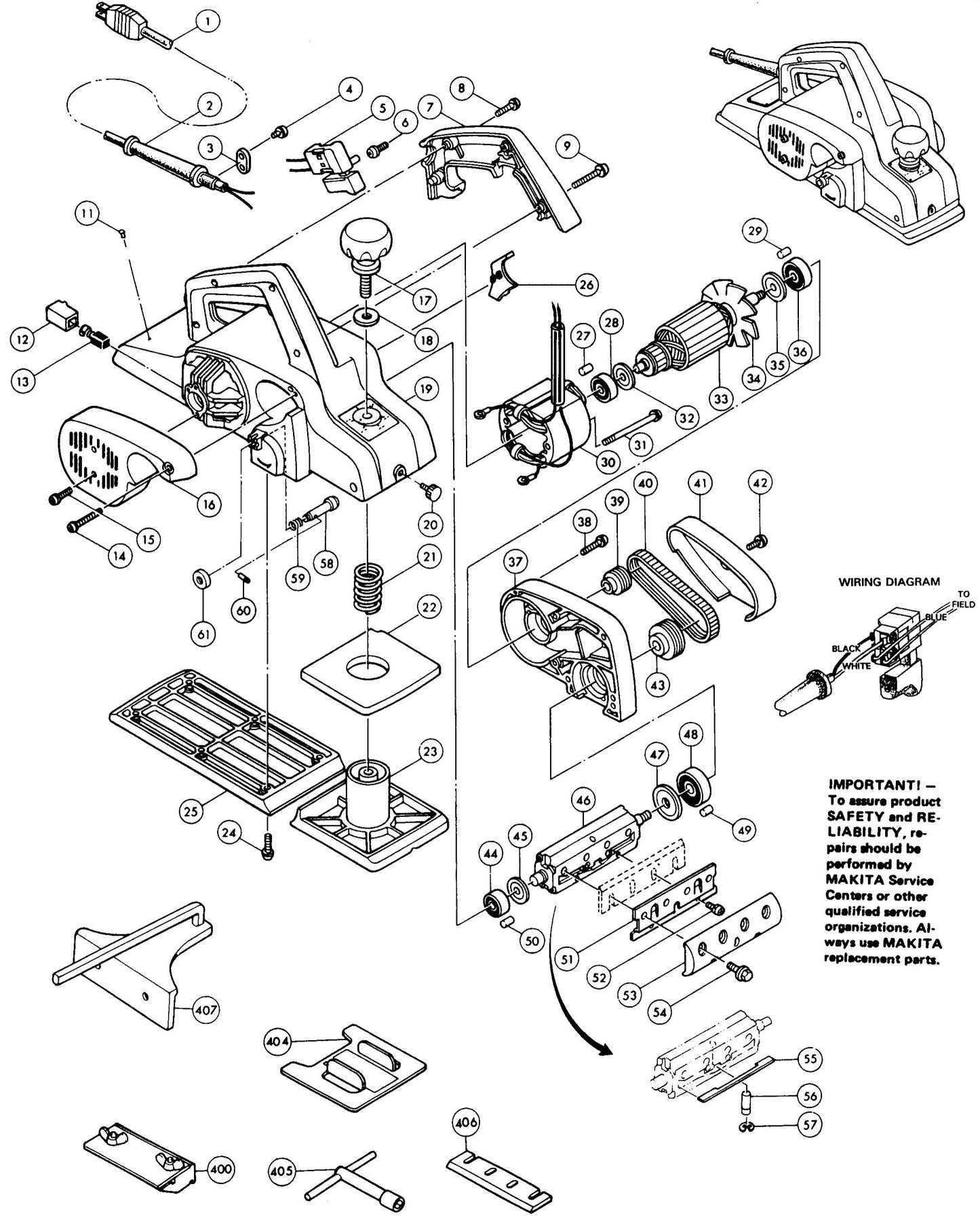 1911B Planer Assembly parts By Makita