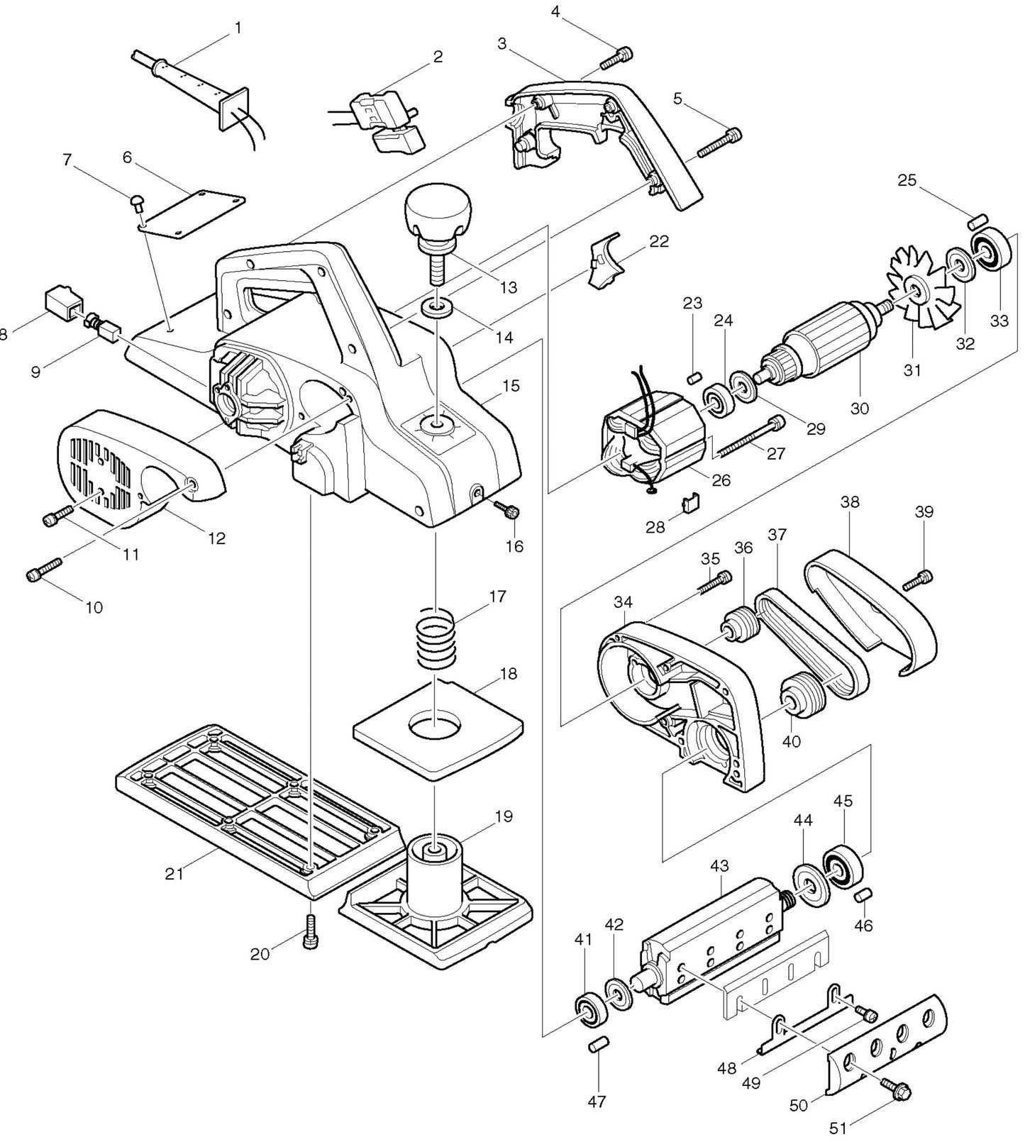1912B Planer Assembly parts By Makita