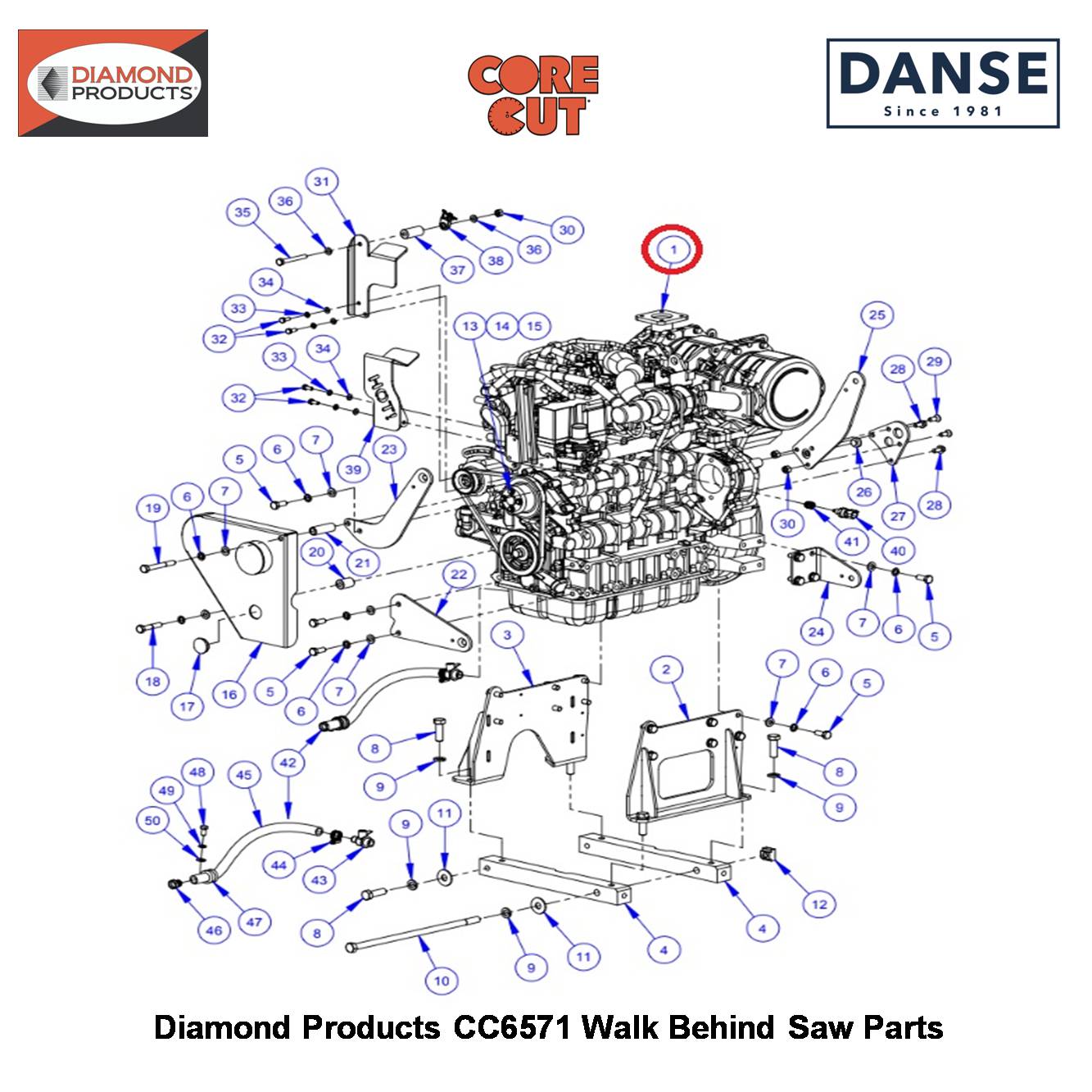 71HP Kubota Engine Tier 4 Model V2607 2600707 Fits Core Cut CC6571 Walk Behind Saw By Diamond Products