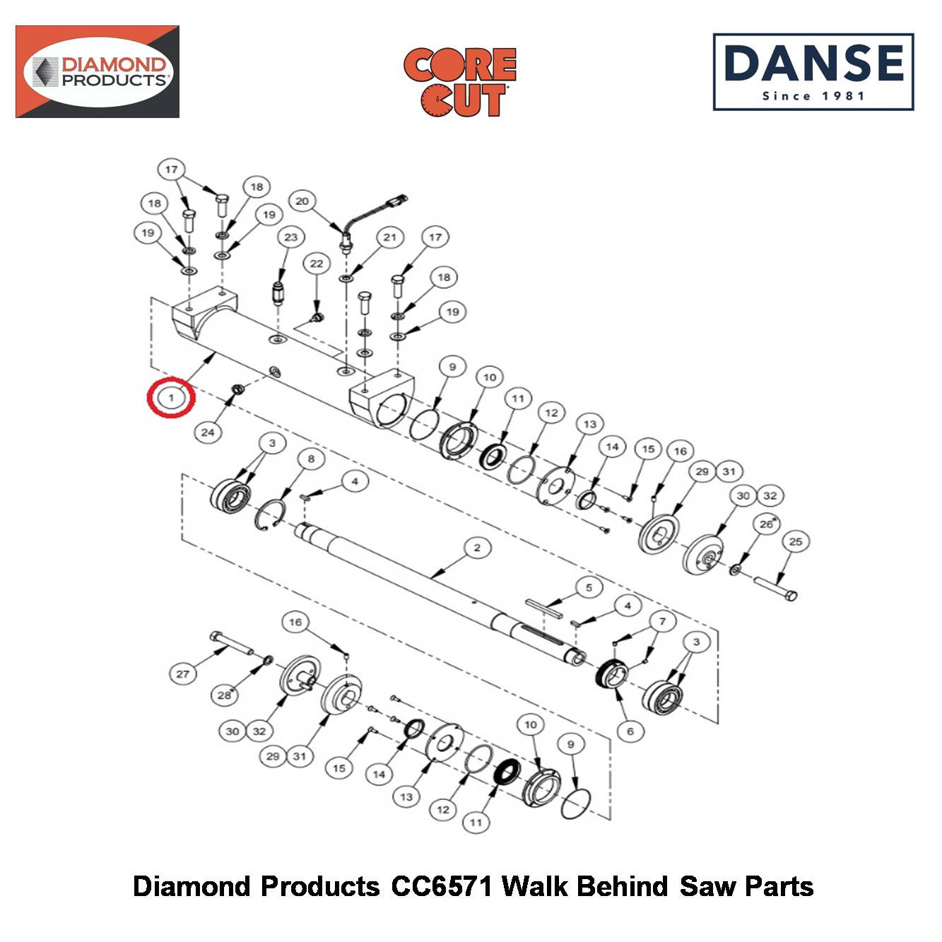 Blade Shaft Housing For Oil Bath 6010796 Fits Core Cut CC6571 Walk Behind Saw By Diamond Products