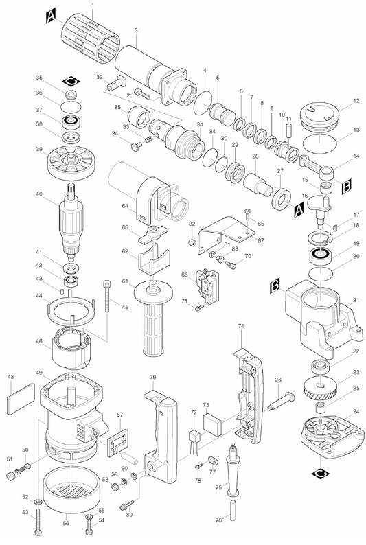 HM0810B Demolition Hammer Assembly Parts By Makita