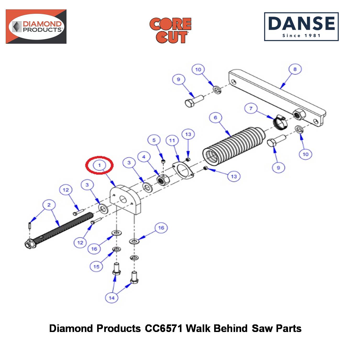 Lead Screw Mounting Block For CC6571 Saw (1/2-13) 6019027 Fits Core Cut CC6571 Walk Behind Saw By Diamond Products