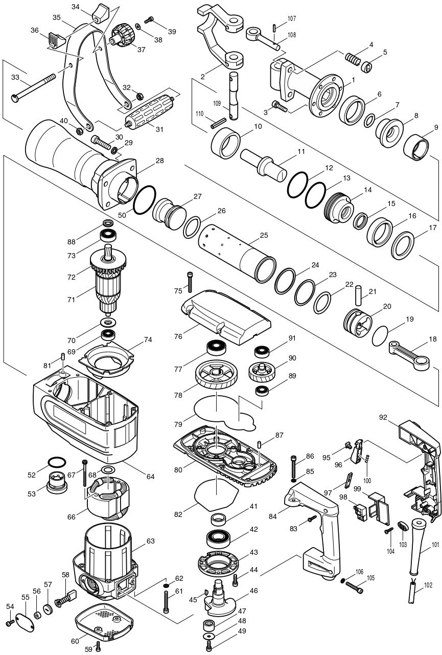 HM1304B Demolition Hammer Assembly Parts By Makita