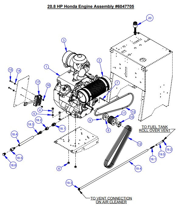 CC2500 20.8 HP Honda Engine Assembly Parts By Diamond Products