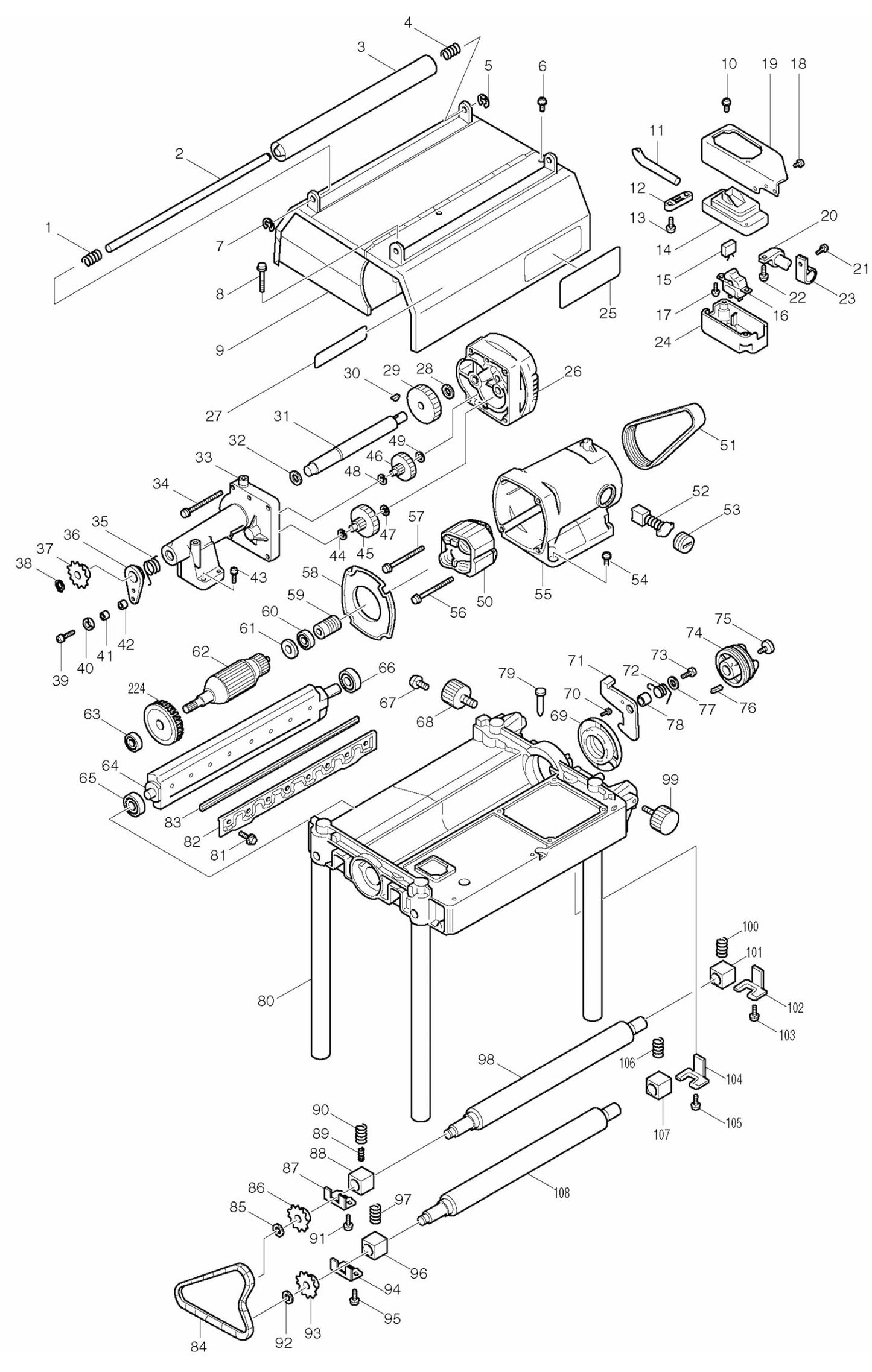2030S 12 Inch Planer Jointer Assembly Parts 1 By Makita