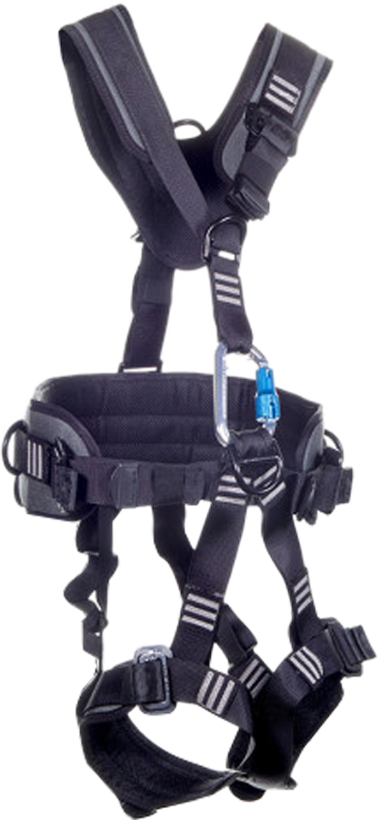 22030B-BLK Full Body Harness, dorsal dee, low back dee, sternum dee, front waist dee, hip dees, padding on shoulders, back, waist and legs, Pass-thru buckle legs by FrenchCreek Production Black