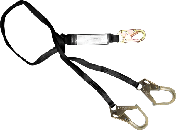 22442A 6' Dual Leg Shock absorbing webbing lanyard.  Black by FrenchCreek Production