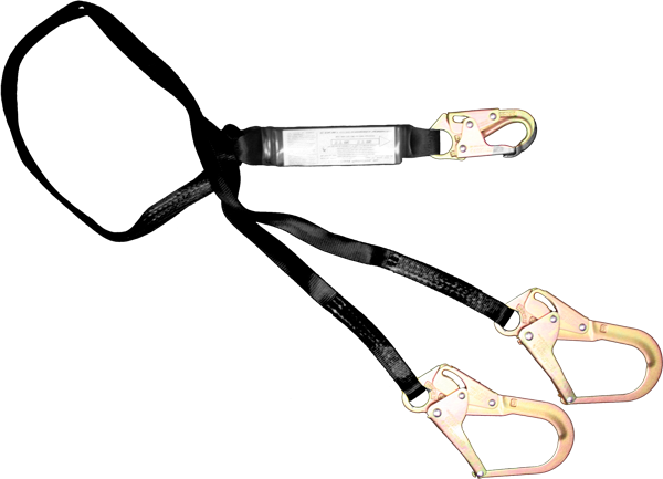 22444AZ 6' Dual Leg Shock absorbing webbing lanyard.  Black by FrenchCreek Production