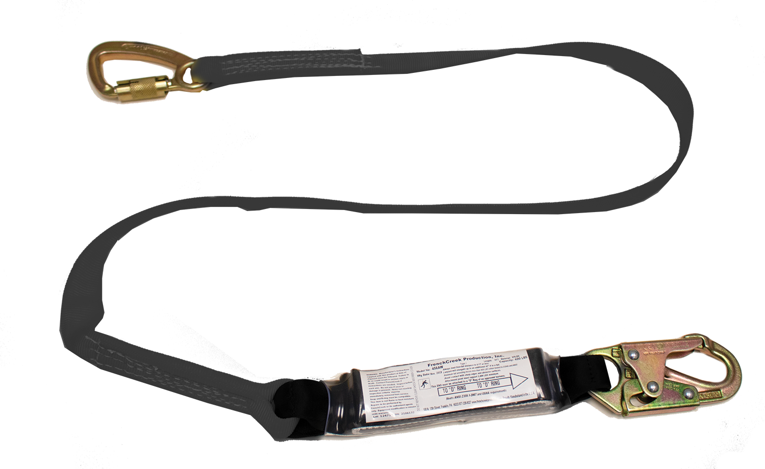 22456AW Stratos tie back shock absorbing lanyard Black by FrenchCreek Production