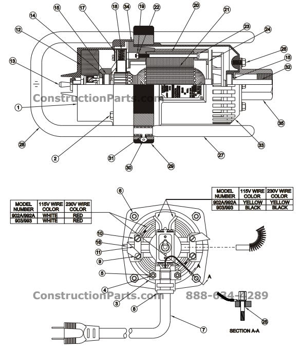 993 -115V Concrete Vibrator Motor Parts By Wyco