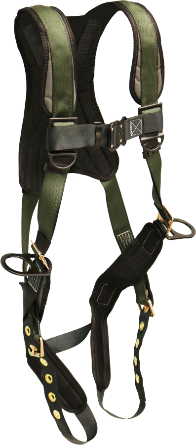 22650B Full body harness, comfort back/shoulder pad, leg pads, single dorsal d-ring, hip d-rings tongue buckle legs by FrenchCreek Production Green
