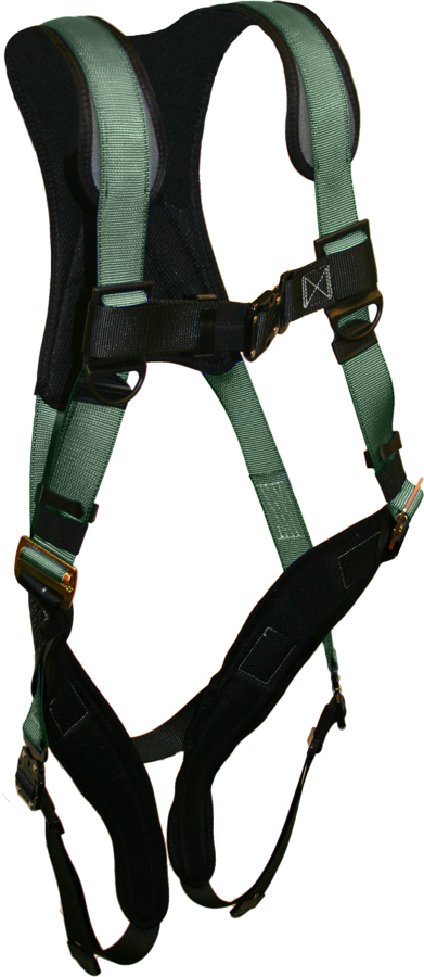22670 Full body harness, comfort back/shoulder pad, leg pads, single dorsal d-ring, bayonet buckle legs by FrenchCreek Production Green
