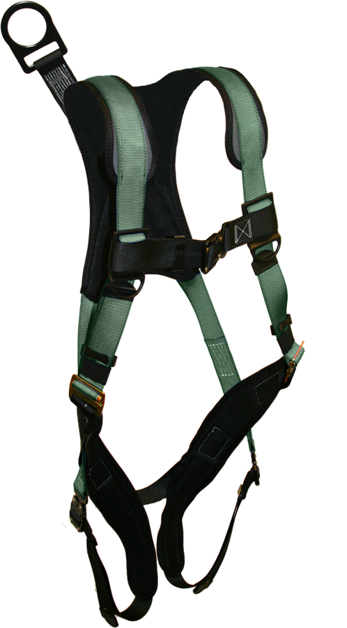 226709 Full body harness, comfort back/shoulder pad, leg pads, single dorsal d-ring, 12" dee ring extension, bayonet buckle legs by FrenchCreek Production Green