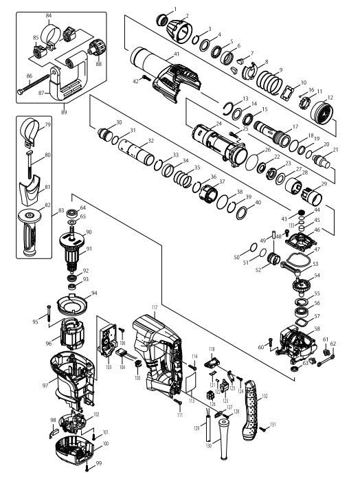 HM0870C Demolition Hammer Assembly Parts By Makita