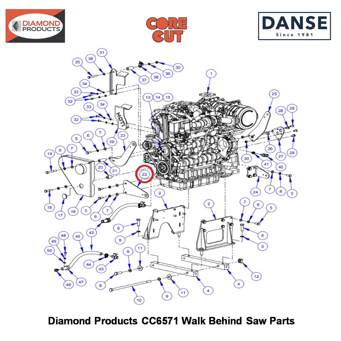 Radiator Arm, Lower For CC6571 Saw 6019034 Fits Core Cut CC6571 Walk Behind Saw By Diamond Products