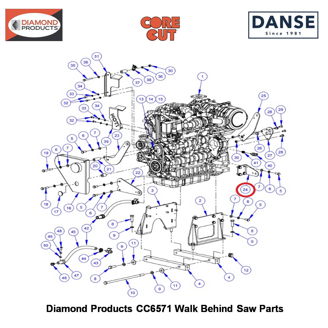 Radiator Arm, Lower Bent For CC6571 Saw 6019037 Fits Core Cut CC6571 Walk Behind Saw By Diamond Products