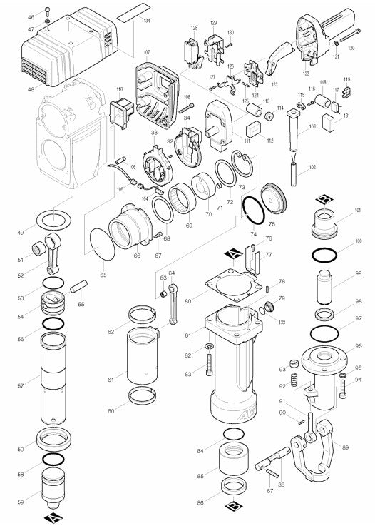 HM1810 Demolition Hammer Assembly Parts By Makita
