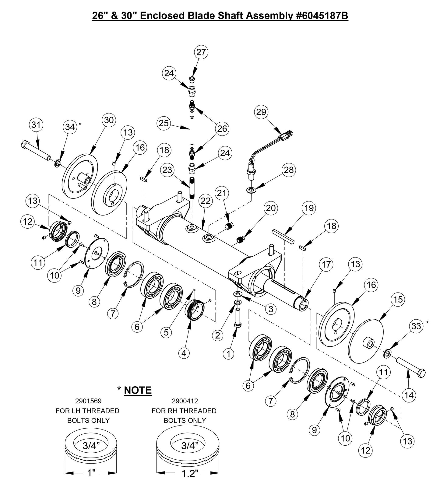 CC4144DXL 26'' and 30'' Enclosed Blade Shaft Assembly