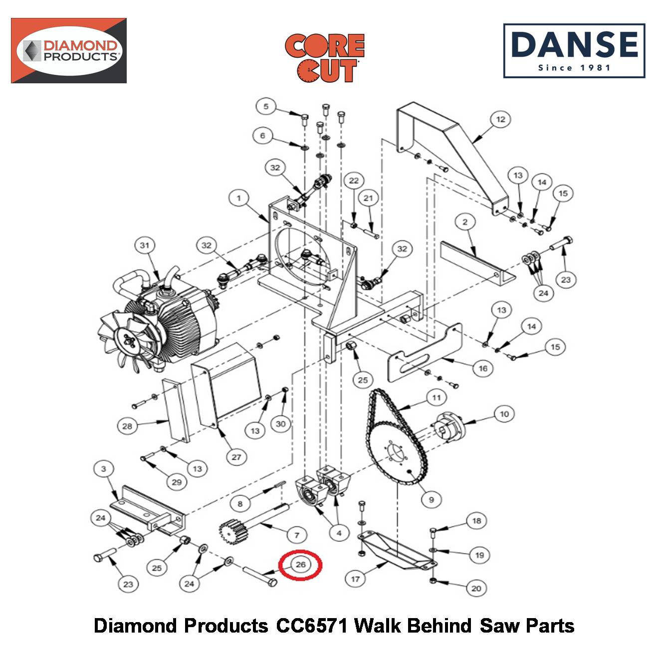 1/2-13X3-1/2 Hex Tap Bolt 2900542 Fits Core Cut CC6571 Walk Behind Saw By Diamond Products