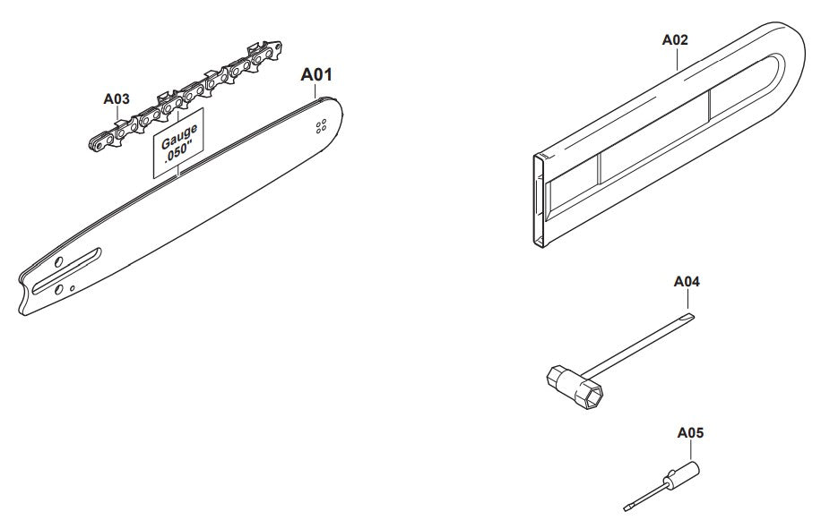 Bar, Chain and Accessories Assembly Parts For EA3500SRDB Gas Chain Saw Parts by Makita