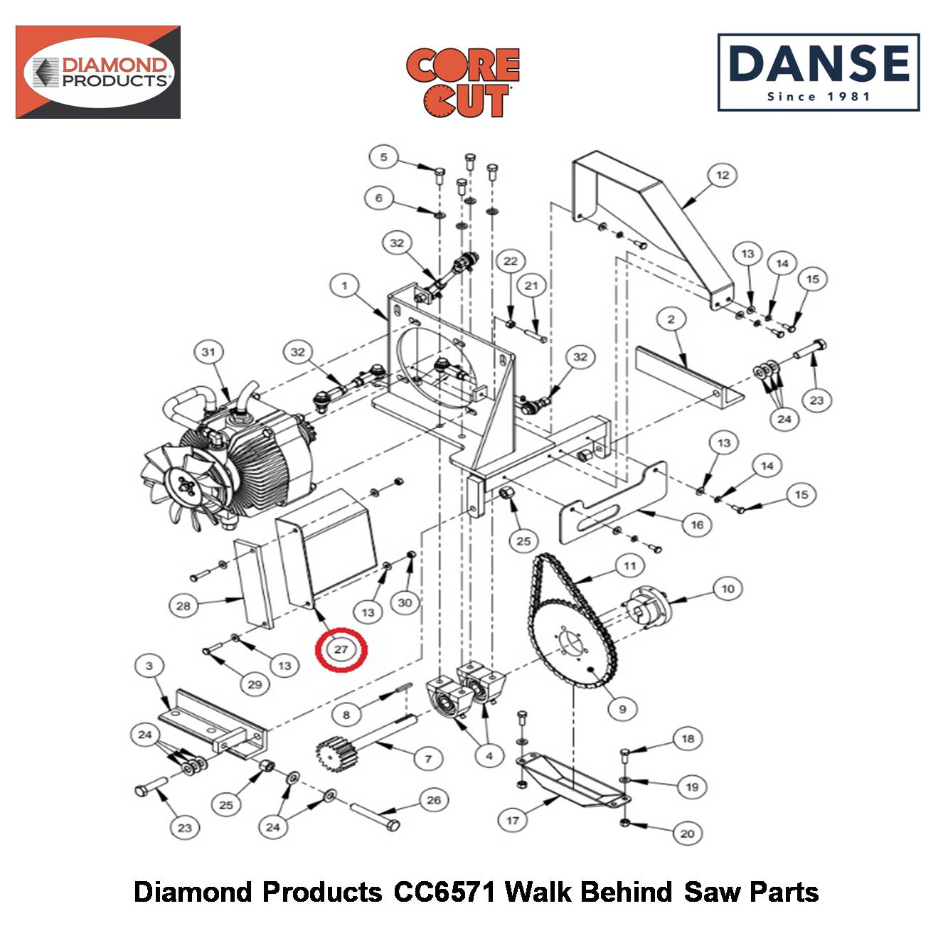 Fan Guard (CC6500) 6010673 Fits Core Cut CC6571 Walk Behind Saw By Diamond Products