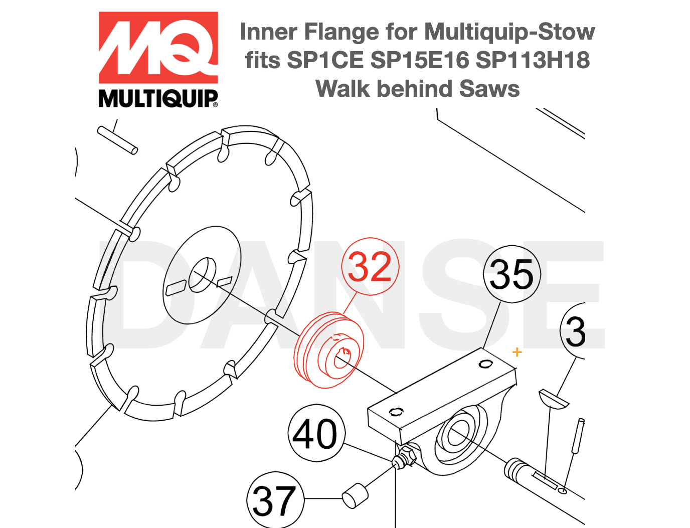 28811-001 Flange, Inner for SP113H18 SP15E16 Flat Concrete Saw by Multiquip