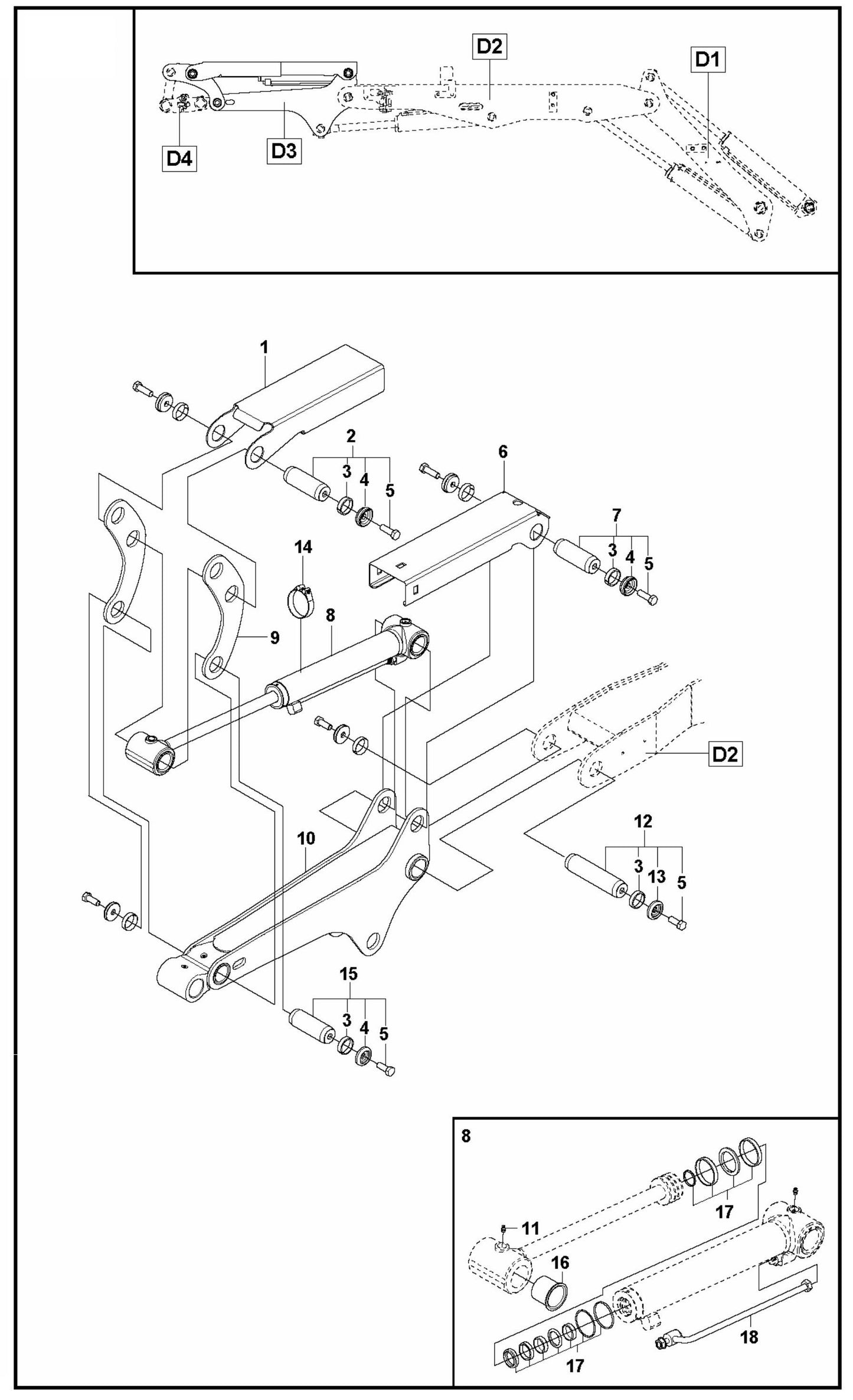 DXR 305 Arm Three Assembly Parts