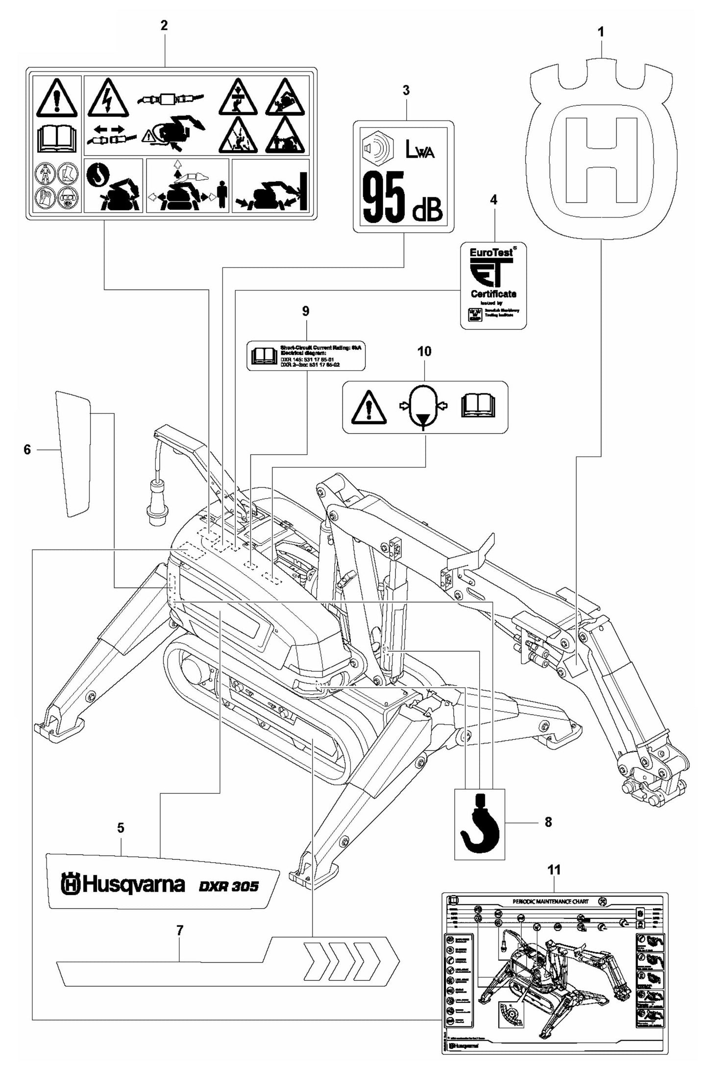 DXR 305 Decals Assembly Parts