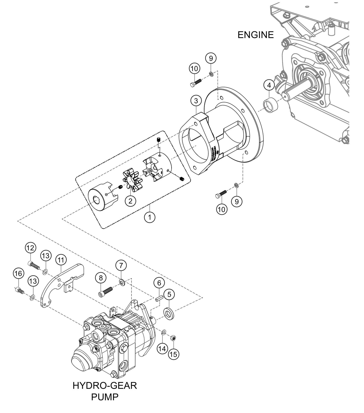 WBH-16 Hydro-Gear Pump And Coupling Assembly Parts by Multiquip Whiteman