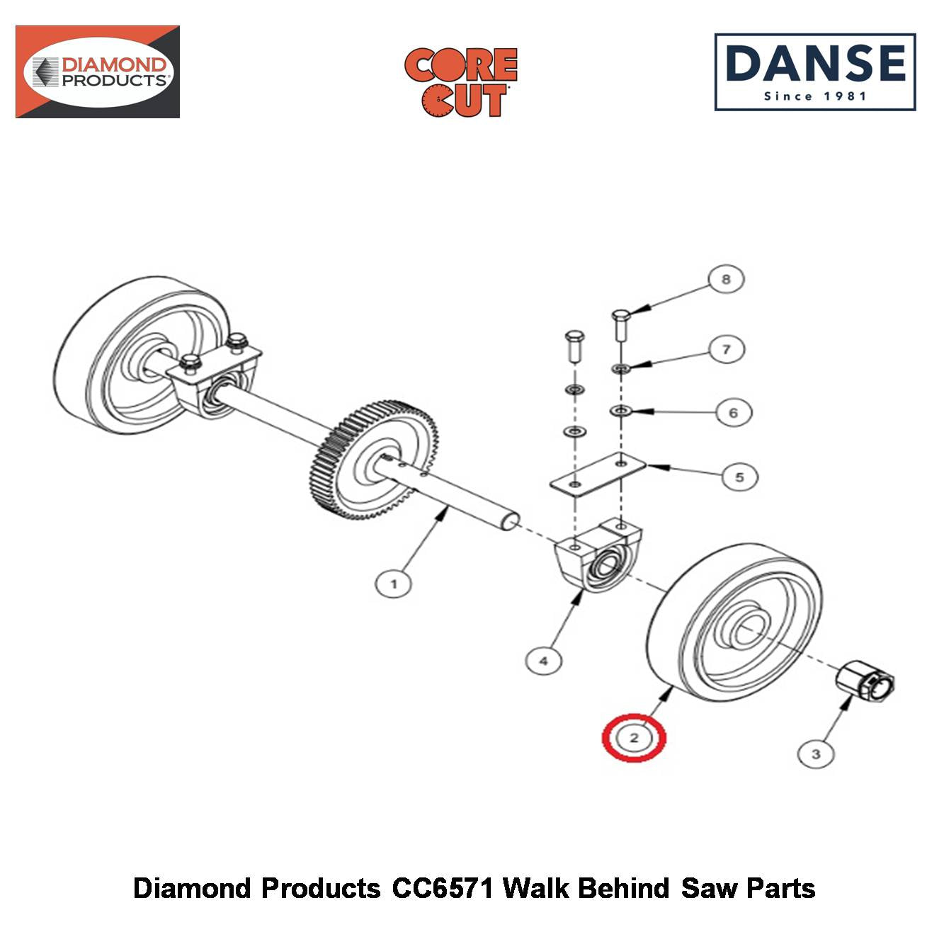 Wheel 10" X 3" X 2" (1" Rubber Tread) 2500873 Fits Core Cut CC6571 Walk Behind Saw By Diamond Products