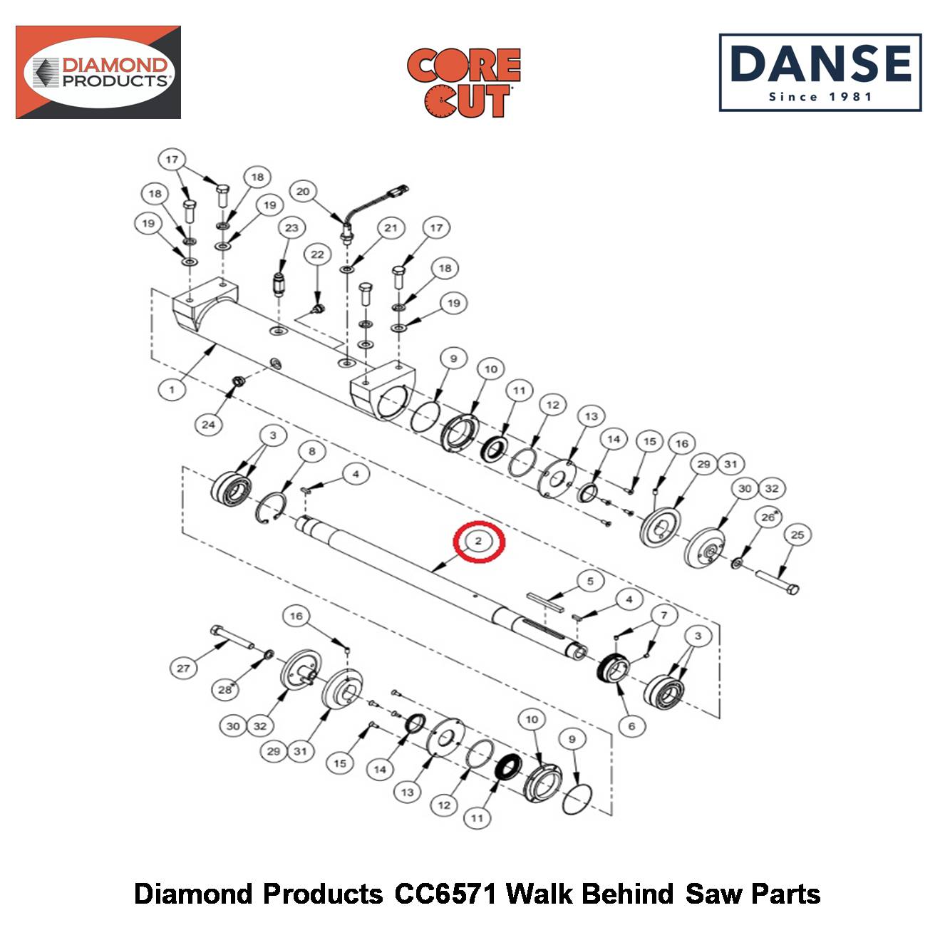 10797 1 1 Blade Shaft 6010797 Fits Core Cut CC6571 Walk Behind Saw By Diamond Products