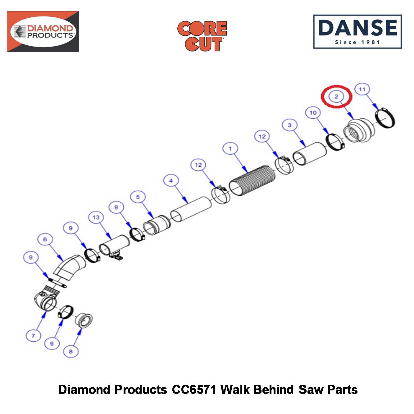 Hose Reducer 3-1/2" To 3" (3-1/2" Long) 2506026 Fits Core Cut CC6571 Walk Behind Saw By Diamond Products
