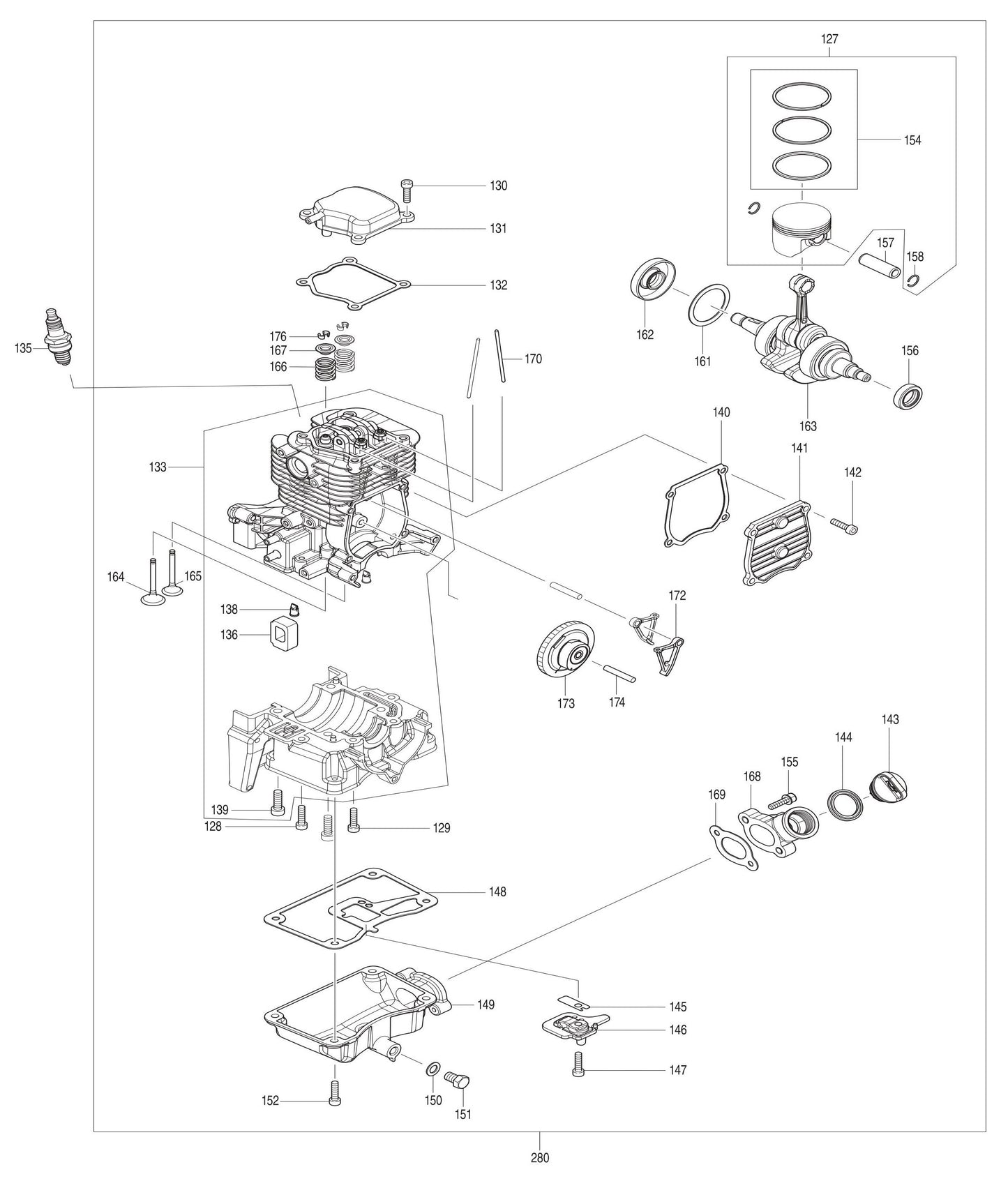 EB5300WH Cylinder Block Complete, Crank Shaft Assembly Parts