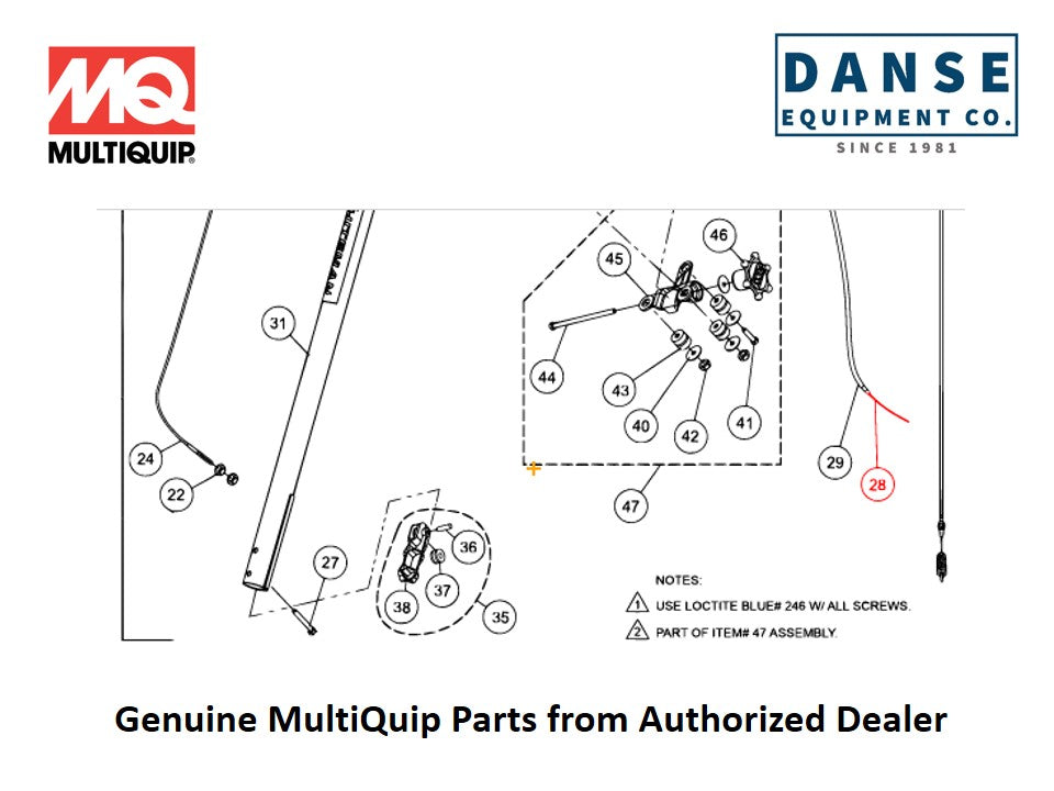 30159 Cable, Throttle, 2032mm/80" For PRO36-Series Whiteman Walk-Behind Power Trowels By Multiquip