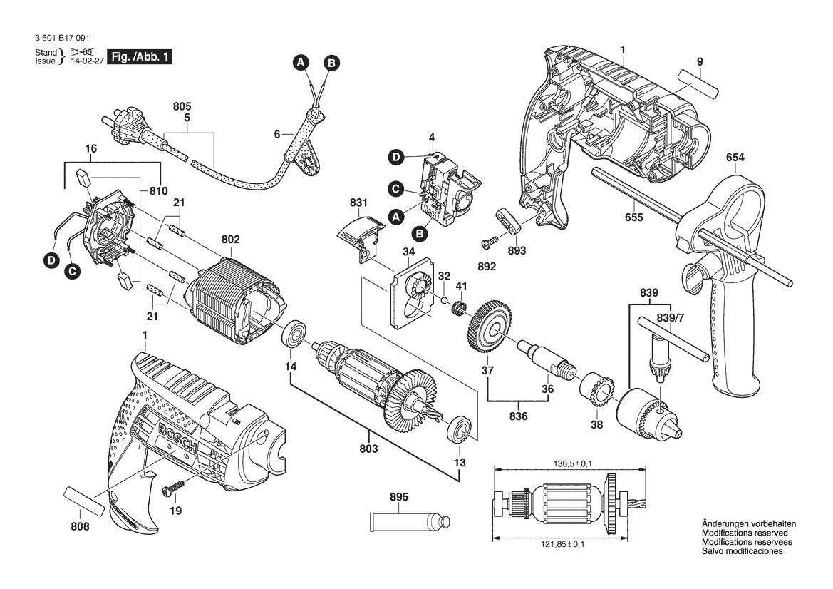 3601B17070 Bosch Electric Drill Parts Diagram