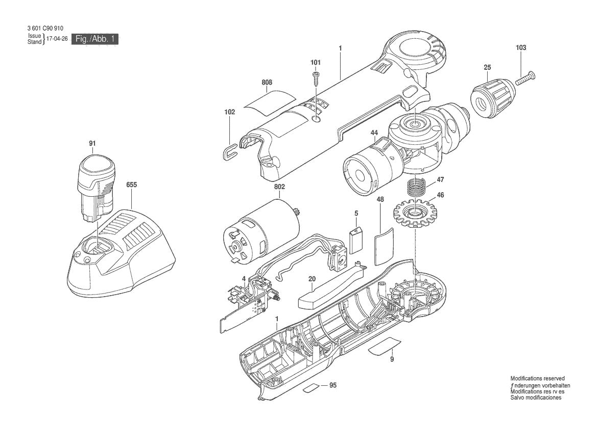3601C90911 Bosch Cordless Drill Parts Diagram