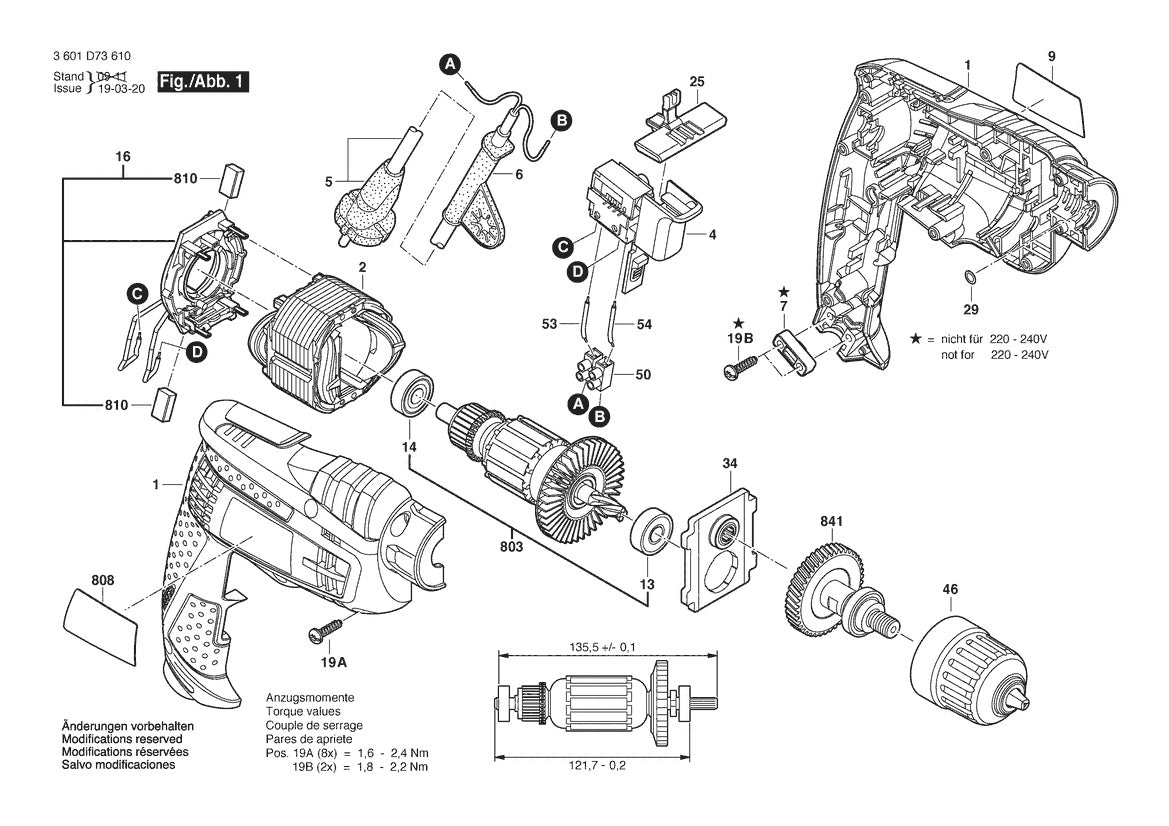 1006VSR (3601D73610) Bosch 3 Bosch Electric Drill Parts Diagram