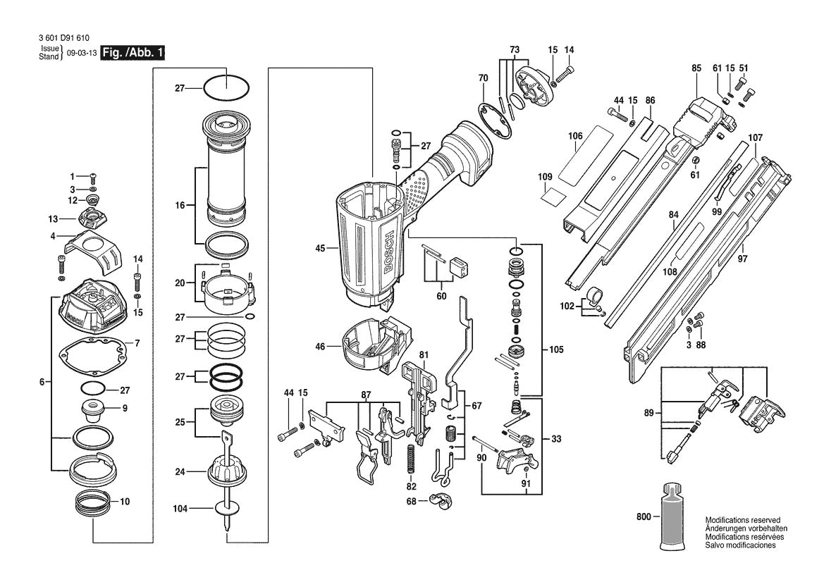 FNA250-15 Bosch 15 GA Angled Finish Nailer Bosch Nailer Diagram