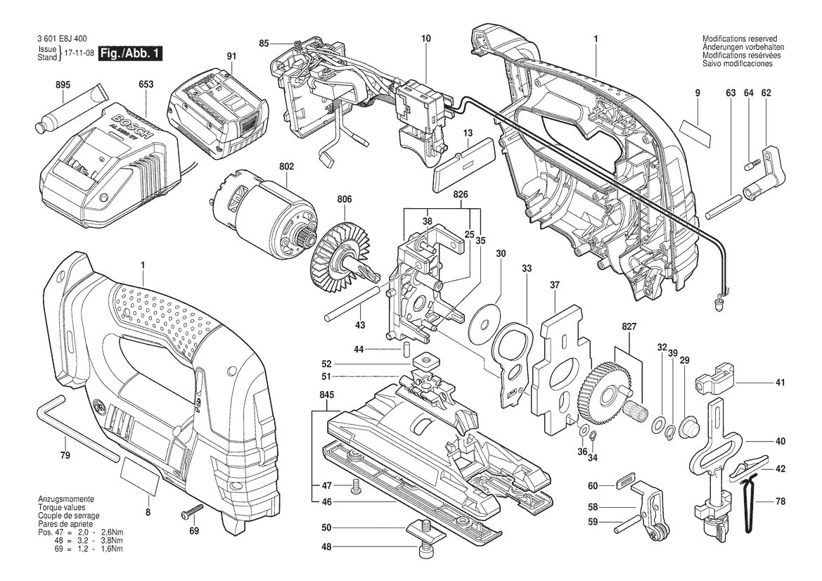 3601E8J400 Bosch Jig Saw Parts Diagram