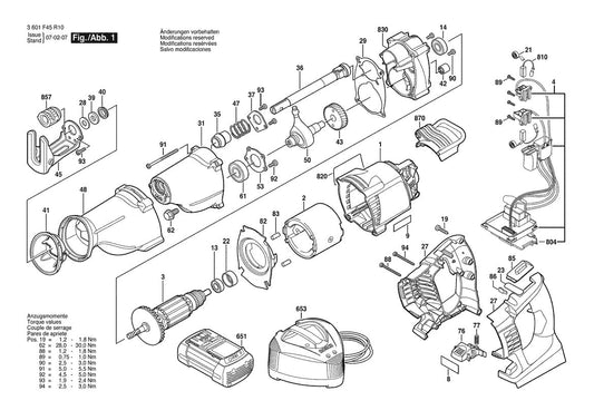1651K (3601F45R10) 36V Cordless Reciprocating Saw Parts Diagram