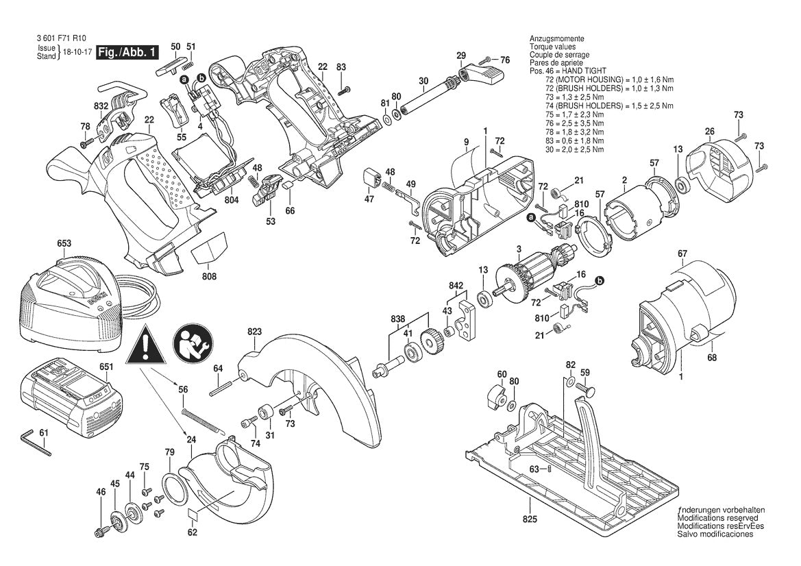 1671 (3601F71R10) 6-1 Bosch 36V Cordless Circular Saw Parts Diagram
