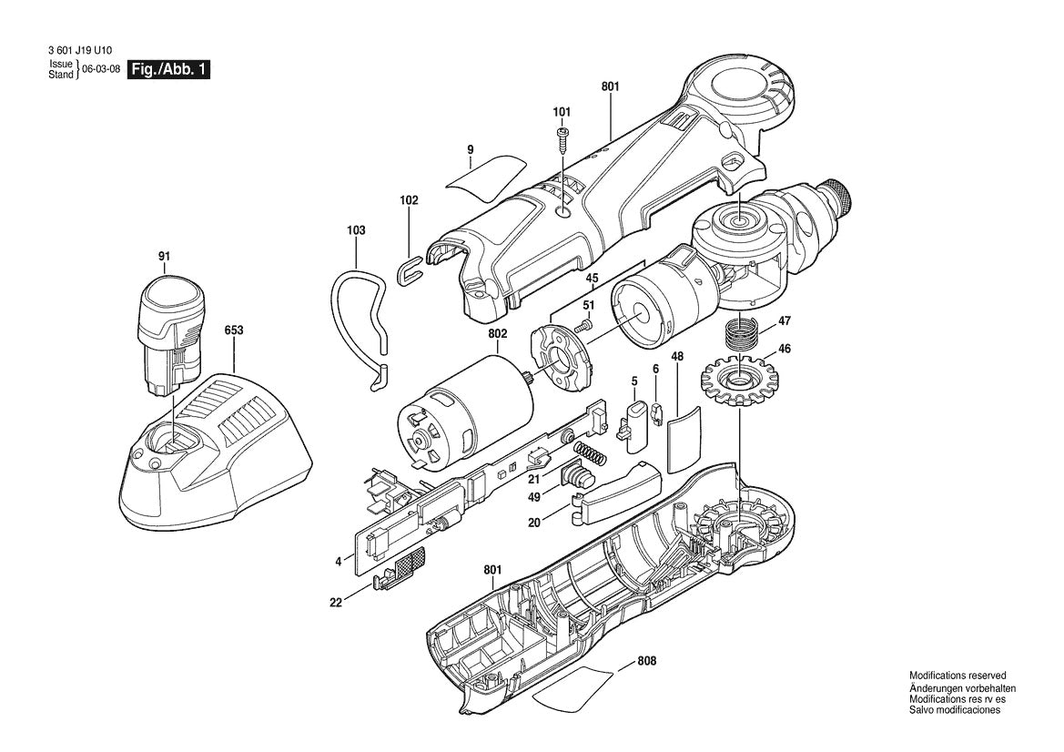 3601J19U10 Bosch Cordless Drill Parts Diagram