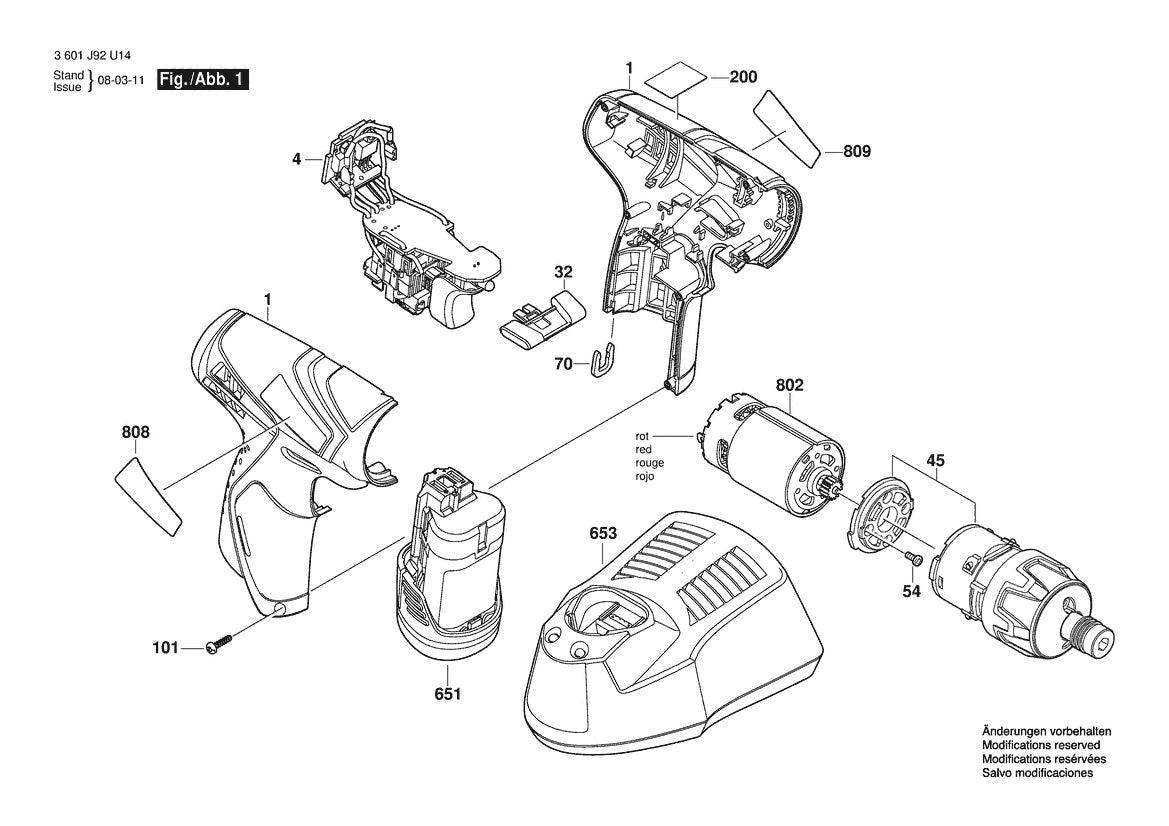 3601J92U14 Bosch Cordless Drill Parts Diagram