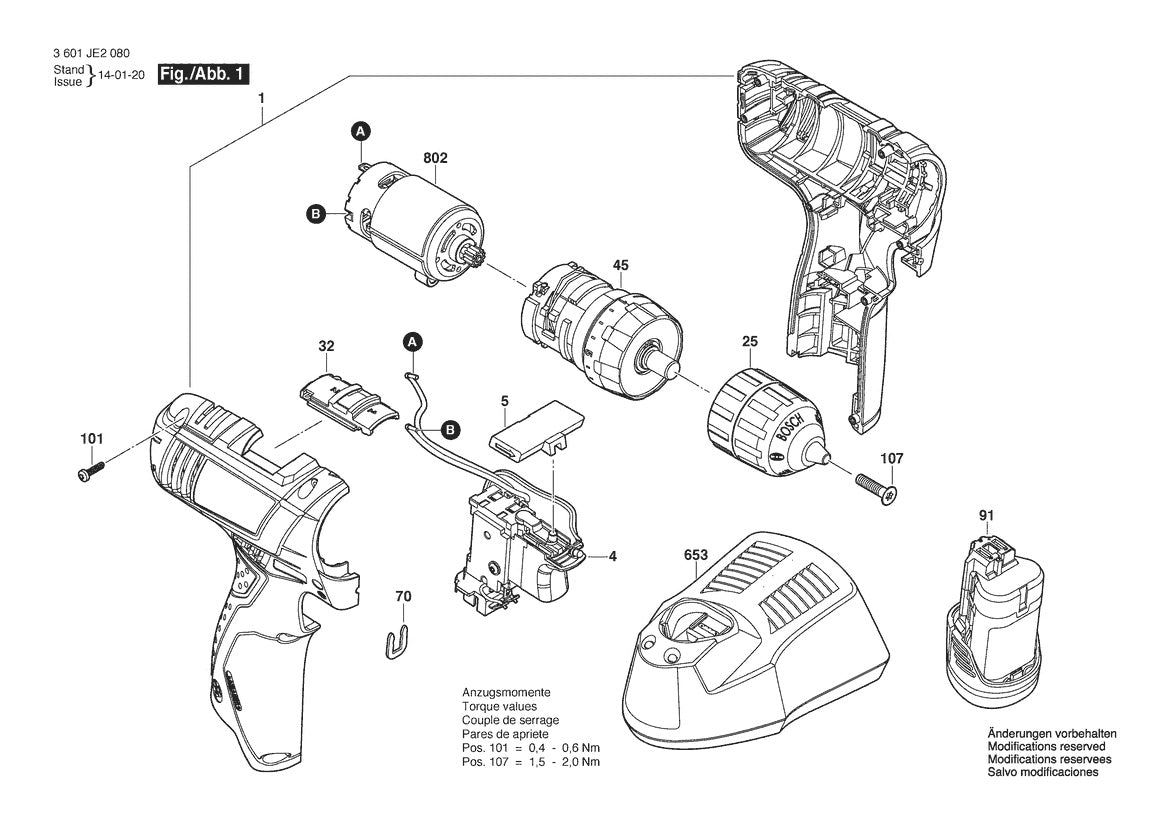 3601JE20K0 Bosch Cordless Drill Parts Diagram