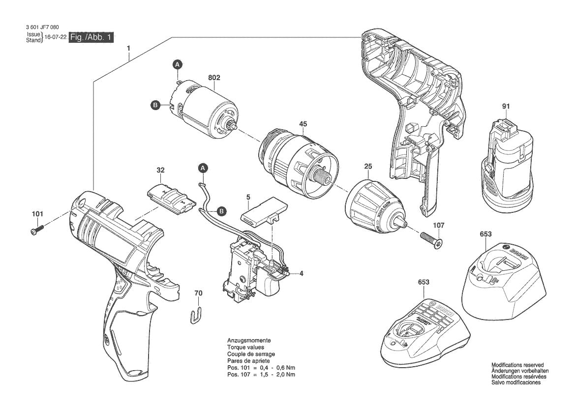 3601JF7080 Bosch Cordless Drill Parts Diagram