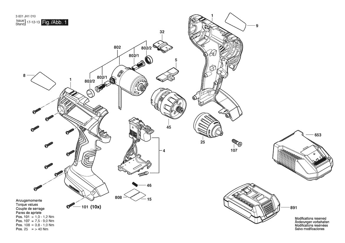 3601JH1010 Bosch Cordless Drill Parts Diagram